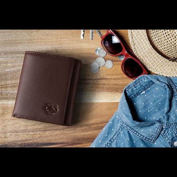 Leather Trifold RFID Wallet For Men Brown - Picture 3 of 6